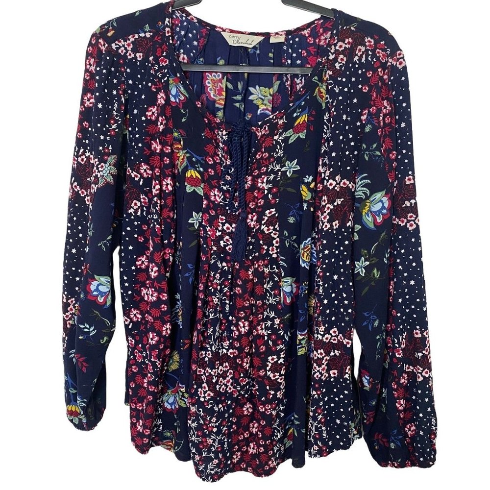 CAFE MARRAKESH MIX PRINT FLOWY PEASANT TOP BLOUSE BOHO SIZE 1X